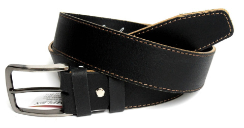 Pasek Skórzany COMPLEX (PL) GRINGO Czekoladowy Z Beżową Nitką Skóra Licowa Matowa 40 mm