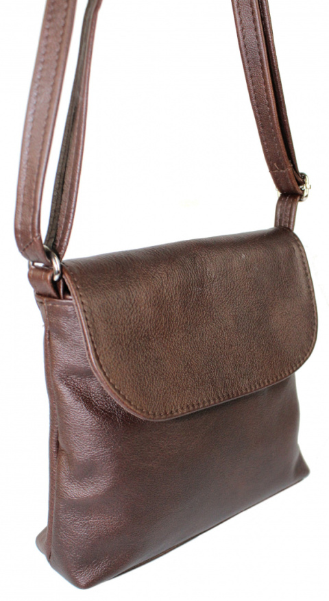 Torebka Skórzana MAGRE (PL) LIDKA Średnia Listonoszka Skóra Naturalna CZEKOLADOWA Z Połyskiem