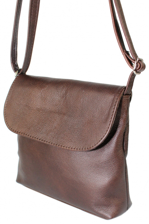 Torebka Skórzana MAGRE (PL) LIDKA Średnia Listonoszka Skóra Naturalna CZEKOLADOWA Z Połyskiem