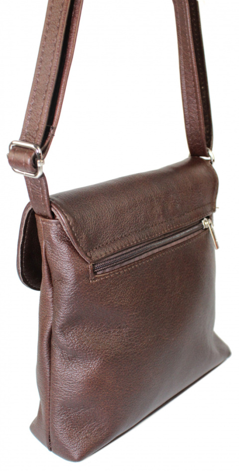Torebka Skórzana MAGRE (PL) LIDKA Średnia Listonoszka Skóra Naturalna CZEKOLADOWA Z Połyskiem