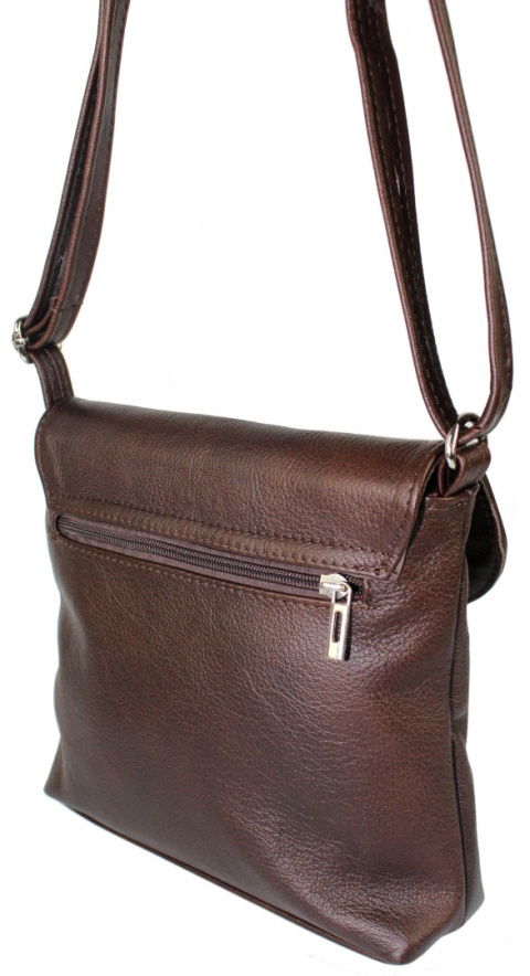 Torebka Skórzana MAGRE (PL) LIDKA Średnia Listonoszka Skóra Naturalna CZEKOLADOWA Z Połyskiem