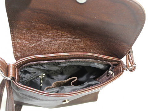 Torebka Skórzana MAGRE (PL) LIDKA Średnia Listonoszka Skóra Naturalna CZEKOLADOWA Z Połyskiem