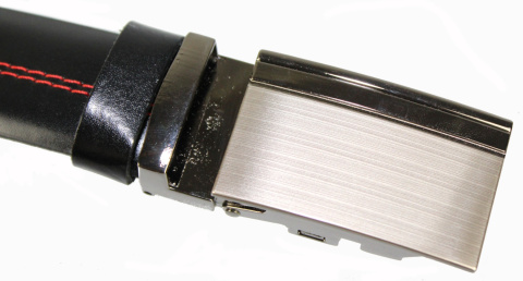 Wizytowy Pasek Skórzany 30 mm COMPLEX (PL) Pełna Klamra AUTOMAT/ZĄBEK Garnitur CZARNY CZERWONA NITKĄ Zaokrąglony AZ30/KAZ65