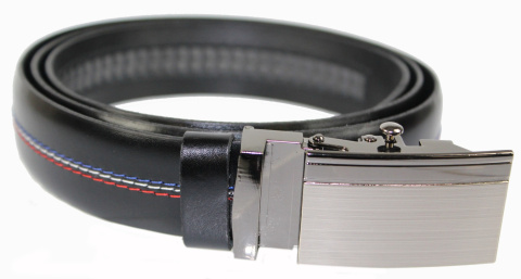 Wizytowy Pasek Skórzany 30 mm COMPLEX (PL) Pełna Klamra AUTOMAT/ZĄBEK Garnitur CZARNY KOLOROWA NITKA Zaokrąglony AZ30/KAZ65