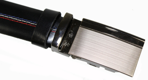 Wizytowy Pasek Skórzany 30 mm COMPLEX (PL) Pełna Klamra AUTOMAT/ZĄBEK Garnitur CZARNY KOLOROWA NITKA Zaokrąglony AZ30/KAZ65