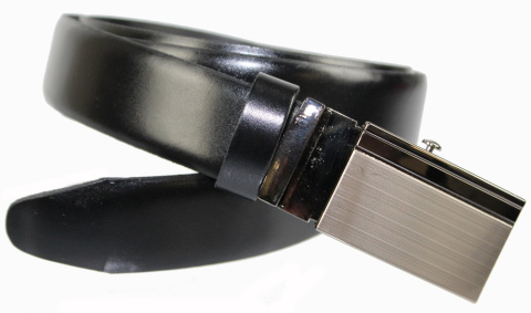 Wizytowy Pasek Skórzany 30 mm COMPLEX (PL) Pełna Klamra AUTOMAT/ZĄBEK Garnitur CZARNY Zaokrąglony AZ30/KAZ65