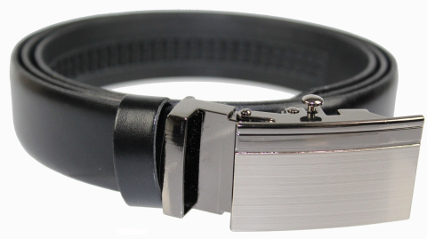 Wizytowy Pasek Skórzany 30 mm COMPLEX (PL) Pełna Klamra AUTOMAT/ZĄBEK Garnitur CZARNY Zaokrąglony AZ30/KAZ65