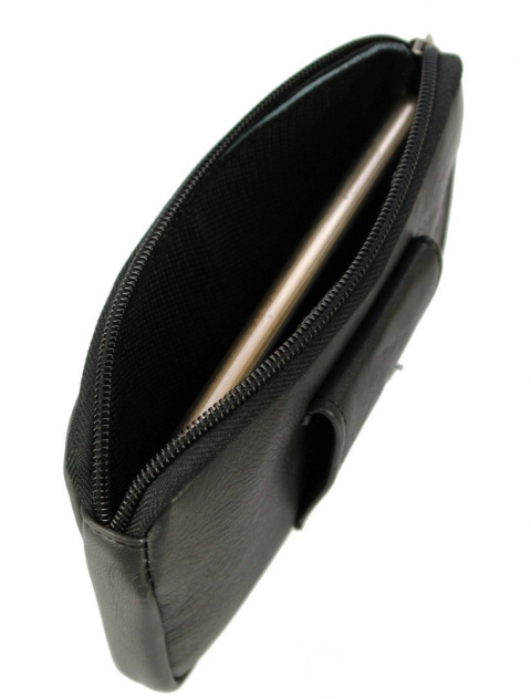 Skórzane Etui Na Telefon Płaska Saszetka Ciemny Grafitowy Na Pasek Z Suwakiem Polska Galanteria (PL) Na Smartfona 18,5x10,5 [cm]