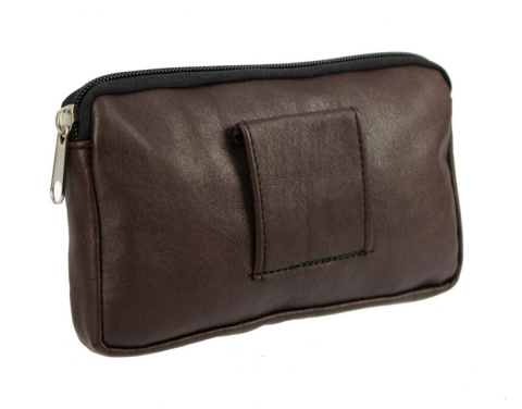 Skórzane Etui Na Telefon Płaska Saszetka CZARNA Na Pasek Z Suwakiem Polska Galanteria (PL) Na Smartfona 18,5x10,5 [cm]