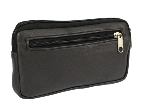 Skórzane Etui Na Telefon Płaska Saszetka CZARNA Na Pasek Z Suwakiem Polska Galanteria (PL) Na Smartfona 18,5x10,5 [cm]