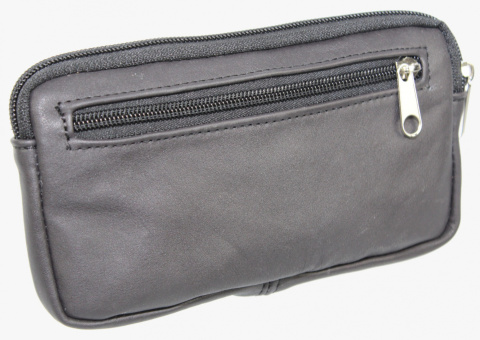 Skórzane Etui Na Telefon Płaska Saszetka CZARNA Na Pasek Z Suwakiem Polska Galanteria (PL) Na Smartfona 18,5x10,5 [cm]