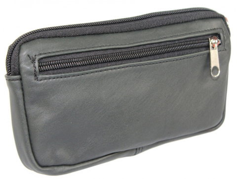 Skórzane Etui Na Telefon Płaska Saszetka CZARNA Na Pasek Z Suwakiem Polska Galanteria (PL) Na Smartfona 18,5x10,5 [cm]