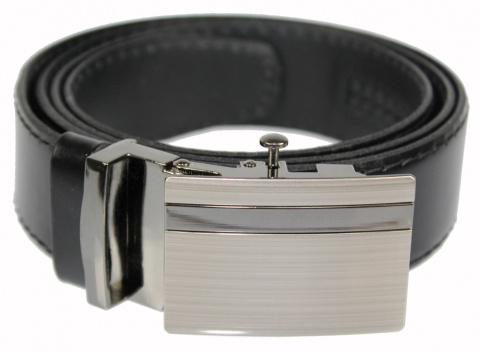 Wizytowy Pasek Skórzany 35 mm COMPLEX (PL) Pełna Klamra AUTOMAT/ZĄBEK Garnitur CZARNY CZARNA NITKA AZ35/KAZ12