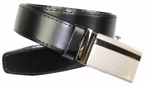 Wizytowy Pasek Skórzany 35 mm COMPLEX (PL) Pełna Klamra AUTOMAT/ZĄBEK Garnitur CZARNY CZARNA NITKA AZ35/KAZ12