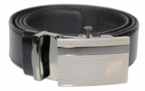 Wizytowy Pasek Skórzany 35 mm COMPLEX (PL) Pełna Klamra AUTOMAT/ZĄBEK Garnitur CZARNY CZARNA NITKA AZ35/KAZ12