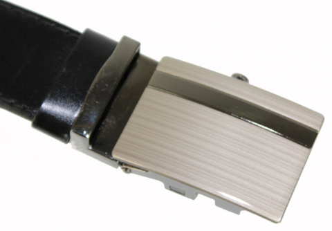 Wizytowy Pasek Skórzany 35 mm COMPLEX (PL) Pełna Klamra AUTOMAT/ZĄBEK Garnitur CZARNY CZARNA NITKA AZ35/KAZ12