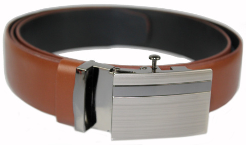 Wizytowy Pasek Skórzany 35 mm COMPLEX (PL) Pełna Klamra AUTOMAT/ZĄBEK Garnitur KONIAKOWY Zaokrąglony AZ35/KAZ12