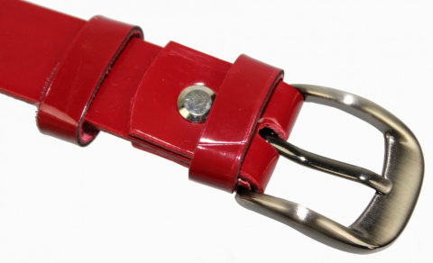 Pasek Damski Skórzany PAS-MAX (PL) Skóra Licowa EXTRA Gładki 25 mm Lakierowany CIEMNY CZERWONY