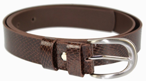 Pasek Damski Skórzany Gładki COMPLEX (PL) 30 mm CIEMNY CZEKOLADOWY SKÓRA WĘŻA POŁYSK Szerokość Standardowa