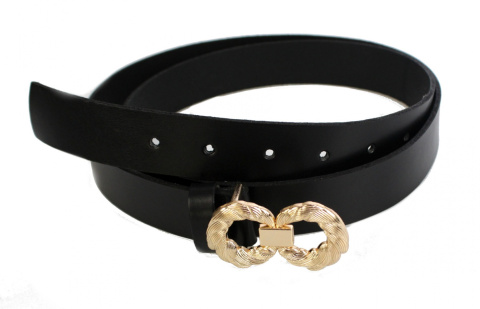 Pasek Damski Skórzany Arucce (PL) Skóra Licowa Złota Pleciona Klamra EXTRA 30 mm CZARNY