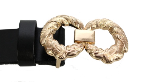 Pasek Damski Skórzany Arucce (PL) Skóra Licowa Złota Pleciona Klamra EXTRA 30 mm CZARNY