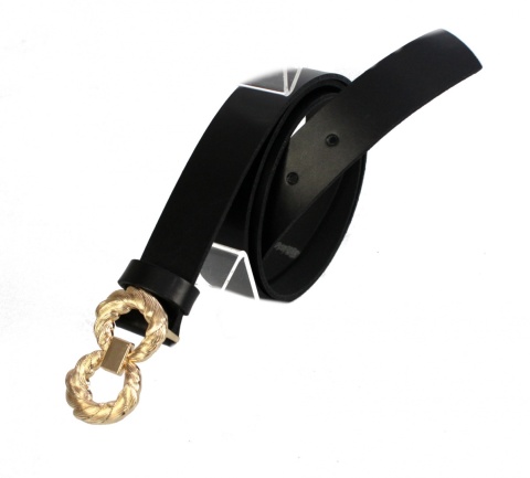 Pasek Damski Skórzany Arucce (PL) Skóra Licowa Złota Pleciona Klamra EXTRA 30 mm CZARNY