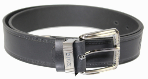 Pasek Skórzany PAS-MAX (PL) Tłoczony Napis "BIG'S" Z METALOWĄ KOŃCÓWKĄ Skóra Licowa EXTRA 40 mm CZARNY