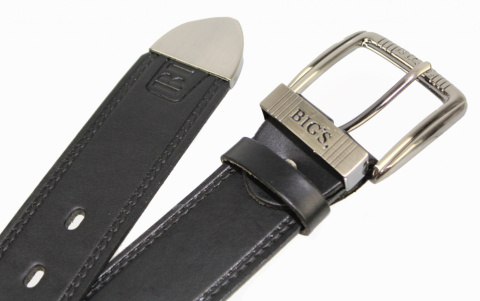 Pasek Skórzany PAS-MAX (PL) Tłoczony Napis "BIG'S" Z METALOWĄ KOŃCÓWKĄ Skóra Licowa EXTRA 40 mm CZARNY