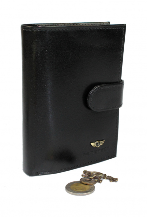 Portfel Męski Skórzany Peterson (PL) Skóra Licowa Duży Pionowy Z Zapięciem Dwa Skrzydełka RFID 348Z 13 x 10 x 3,5 [cm]