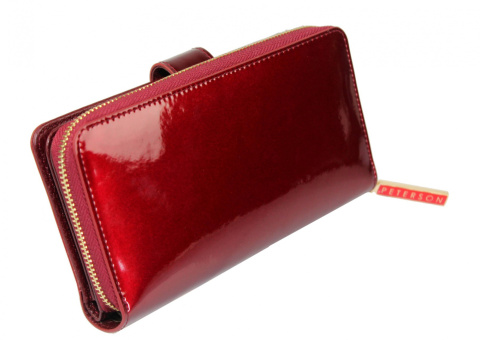 Portfel Damski Skóra Licowa Lakierowana PETERSON Duży Z Suwakiem Piórnik Z Zapięciem BC 603 RFID 16,5 x 10,5 x 3 [cm]