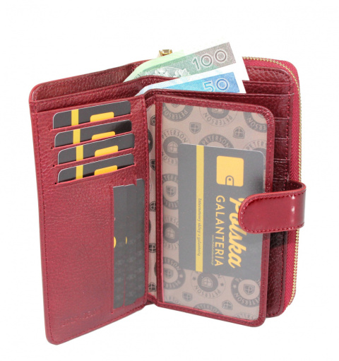 Portfel Damski Skóra Licowa Lakierowana PETERSON Duży Z Suwakiem Piórnik Z Zapięciem BC 603 RFID 16,5 x 10,5 x 3 [cm]