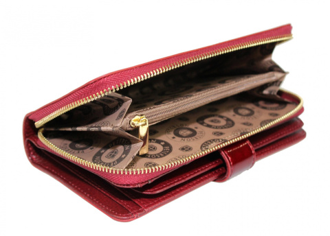 Portfel Damski Skóra Licowa Lakierowana PETERSON Duży Z Suwakiem Piórnik Z Zapięciem BC 603 RFID 16,5 x 10,5 x 3 [cm]