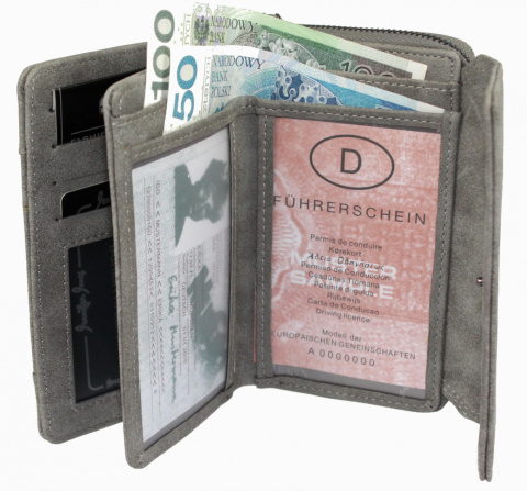 Portfel Damski Skórzany WILD Skóra Naturalna Licowa Surowa Matowa Średni Z Suwakiem Na Zewnątrz 11021 14 x 10 x 3 [cm]