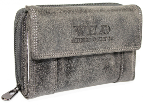Portfel Damski Skórzany WILD Skóra Naturalna Licowa Surowa Matowa Średni Z Suwakiem Na Zewnątrz 11021 14 x 10 x 3 [cm]