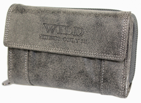 Portfel Damski Skórzany WILD Skóra Naturalna Licowa Surowa Matowa Średni Z Suwakiem Na Zewnątrz 11021 14 x 10 x 3 [cm]