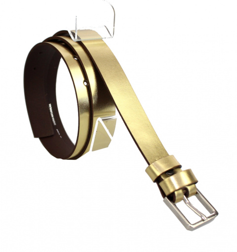 Pasek Damski Skórzany Arucce (PL) Skóra Licowa EXTRA Gładki 25 mm ZŁOTY