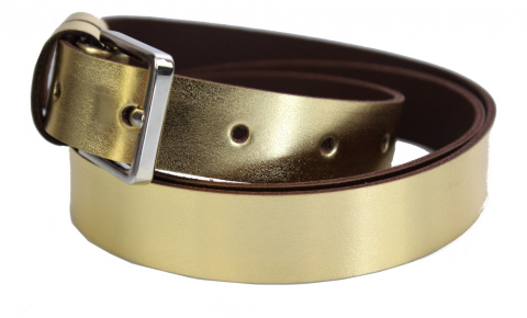 Pasek Damski Skórzany Arucce (PL) Skóra Licowa EXTRA Gładki 25 mm ZŁOTY