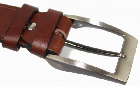 Pasek Męski Skórzany PAS-MAX (PL) Skóra Licowa 40 mm KASZTANOWY SZYTY CIENKĄ CZEKOLADOWĄ NITKĄ