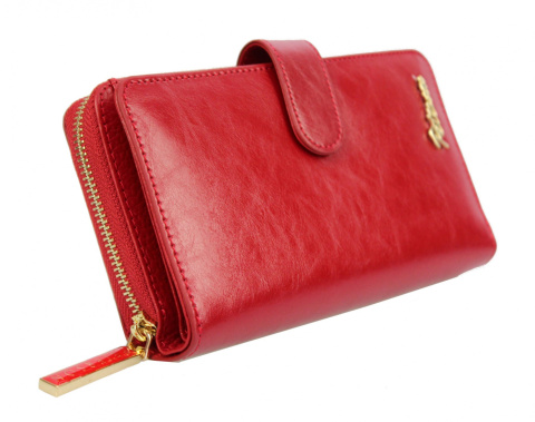 Portfel Damski Skóra Licowa PETERSON Duży Z Suwakiem Piórnik Z Zapięciem CZERWONY PTN PL-603 RFID 16,5 x 10,5 x 3 [cm]