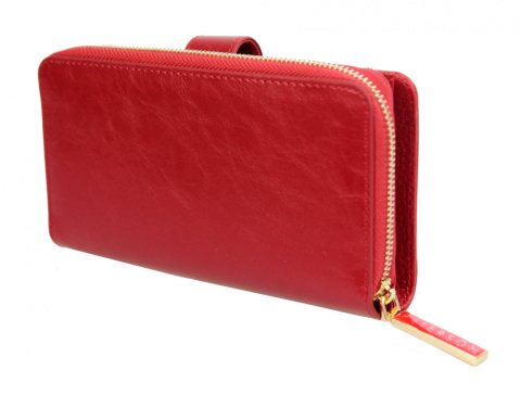 Portfel Damski Skóra Licowa PETERSON Duży Z Suwakiem Piórnik Z Zapięciem CZERWONY PTN PL-603 RFID 16,5 x 10,5 x 3 [cm]