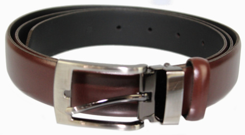 Pasek Męski PAS-MAX (PL) Skórzany ZAOKRĄGLONY Z Połyskiem Gładki Klamra Nowoczesna Skóra Licowa 30 mm CZEKOLADOWY