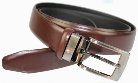 Pasek Męski PAS-MAX (PL) Skórzany ZAOKRĄGLONY Z Połyskiem Gładki Klamra Nowoczesna Skóra Licowa 30 mm CZEKOLADOWY