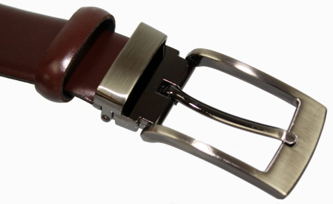 Pasek Męski PAS-MAX (PL) Skórzany ZAOKRĄGLONY Z Połyskiem Gładki Klamra Nowoczesna Skóra Licowa 30 mm CZEKOLADOWY