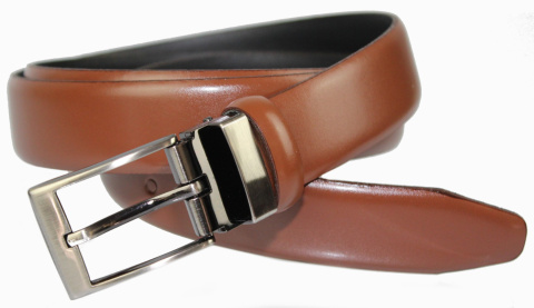 Pasek Męski PAS-MAX (PL) Skórzany ZAOKRĄGLONY Z Połyskiem Gładki Klamra Nowoczesna Skóra Licowa 30 mm JASNY BRĄZ