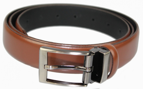 Pasek Męski PAS-MAX (PL) Skórzany ZAOKRĄGLONY Z Połyskiem Gładki Klamra Nowoczesna Skóra Licowa 30 mm JASNY BRĄZ