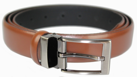 Pasek Męski PAS-MAX (PL) Skórzany ZAOKRĄGLONY Z Połyskiem Gładki Klamra Nowoczesna Skóra Licowa 30 mm JASNY BRĄZ