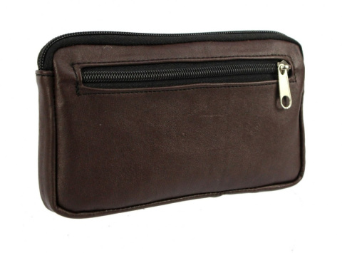 Skórzane Etui Na Telefon Płaska Saszetka Na Pasek Z Suwakiem Polska Galanteria (PL) Na Smartfona Czekoladowa 20,5x12,5 [cm]