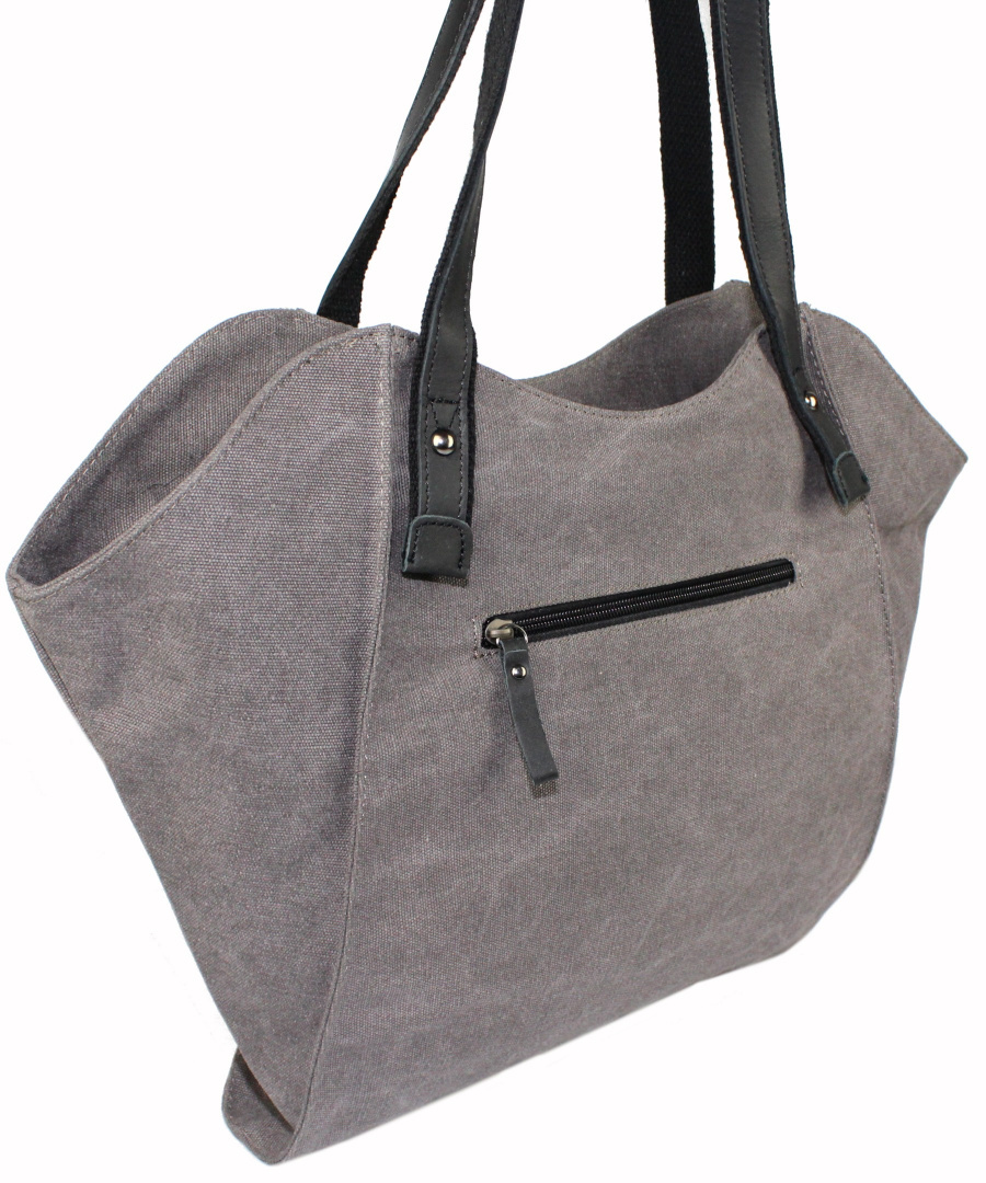 Torebka Skórzana Jennifer Jones Shopper Bag CANVAS Z Elementami Skórzanymi GRAFITOWO-BEŻOWA JJ4557