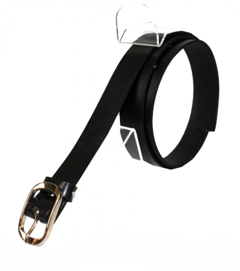 Pasek Damski Skórzany Arucce (PL) Skóra Licowa EXTRA Gładki 25 mm CZARNY Złota Klamra I