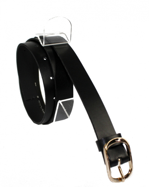 Pasek Damski Skórzany Arucce (PL) Skóra Licowa EXTRA Gładki 25 mm CZARNY Złota Klamra I